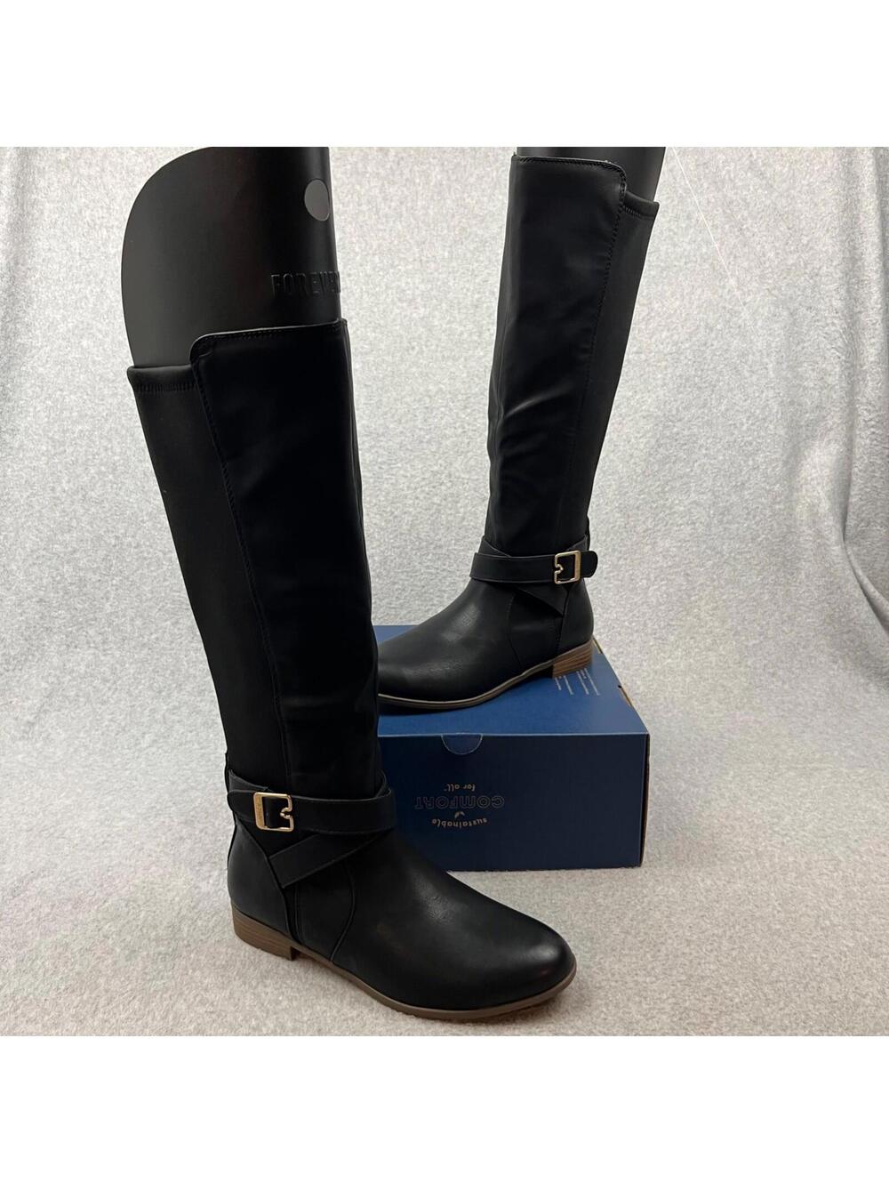 Dr. Scholl's Womens Biker Boots Size 8 M Faux Leather Round Toe Mid-Calf Buckle